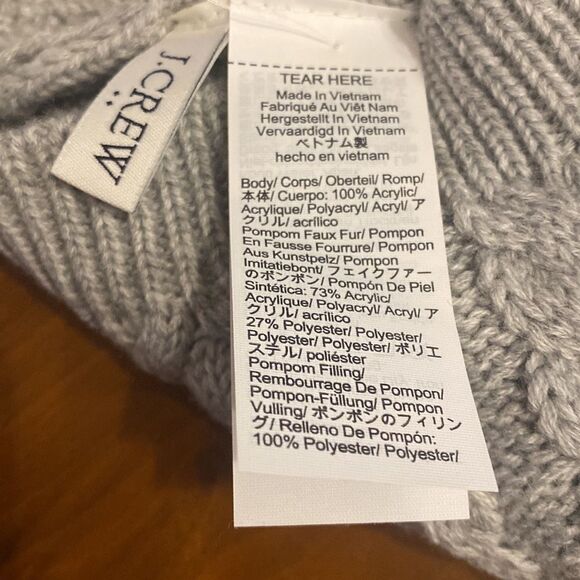 J. Crew Factory Cable Pom-pom Beanie Hat Heather Gray Cream Dusk Acrylic NWT - Picture 5 of 8